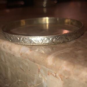 Vintage Taxco Mexico Sterling Silver Leaf Bangle Bracelet